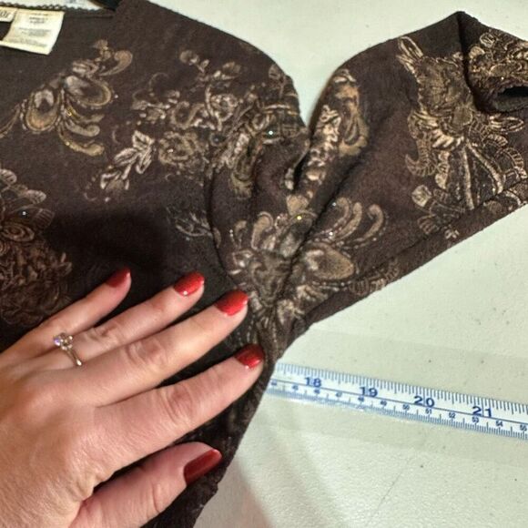Vintage Y2K East Fifth Textured Brown Paisley & Floral Baby Doll Small Top - Picture 8 of 9